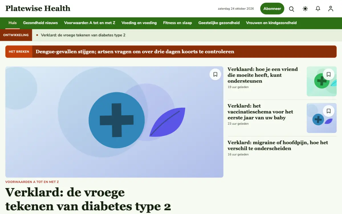 Platewise – websitetemplate voor Gezondheidnieuws, desktopweergave