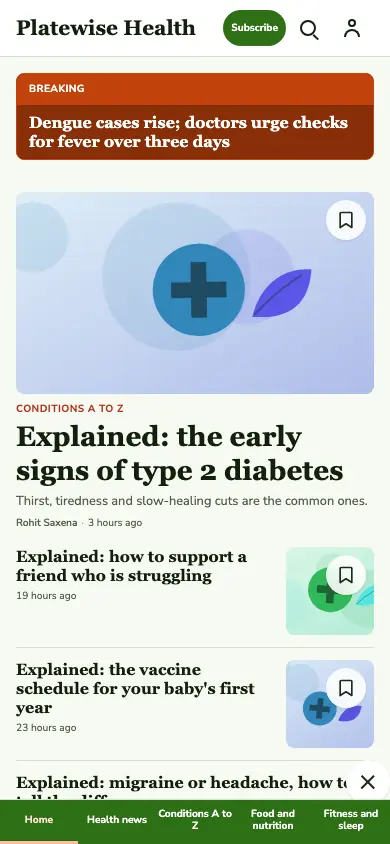 Platewise — Health News app, phone view