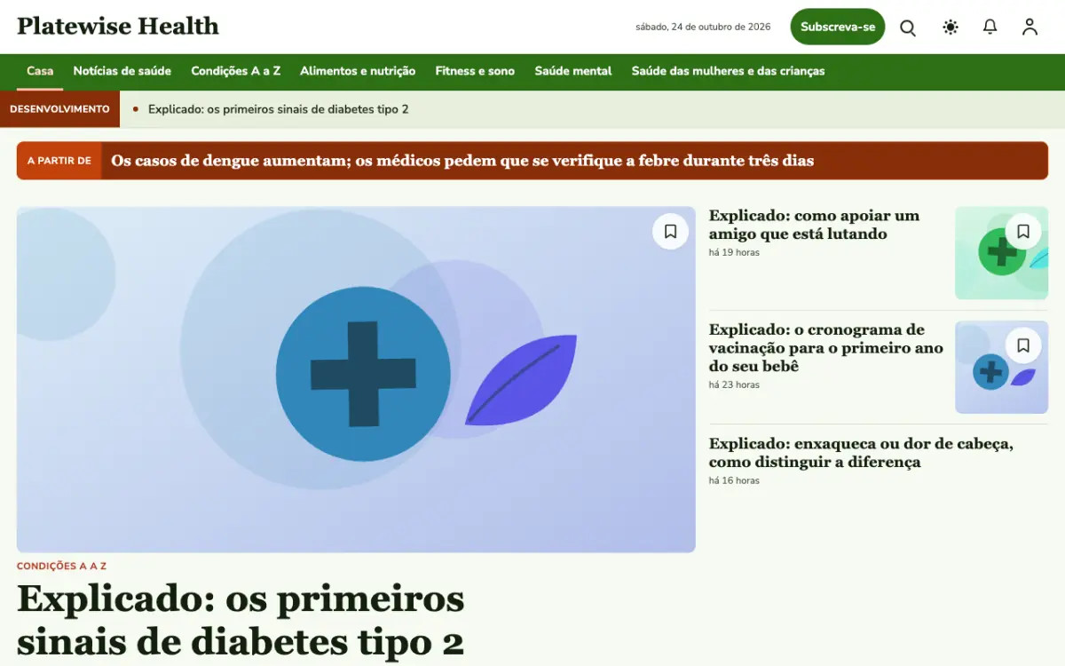 Platewise — modelo de site de Notícias de Saúde, visualização em desktop