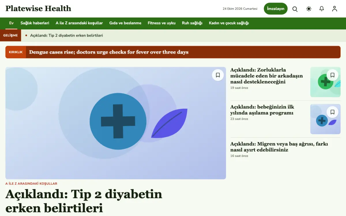 Platewise — Sağlık Haberleri web sitesi şablonu, masaüstü görünümü