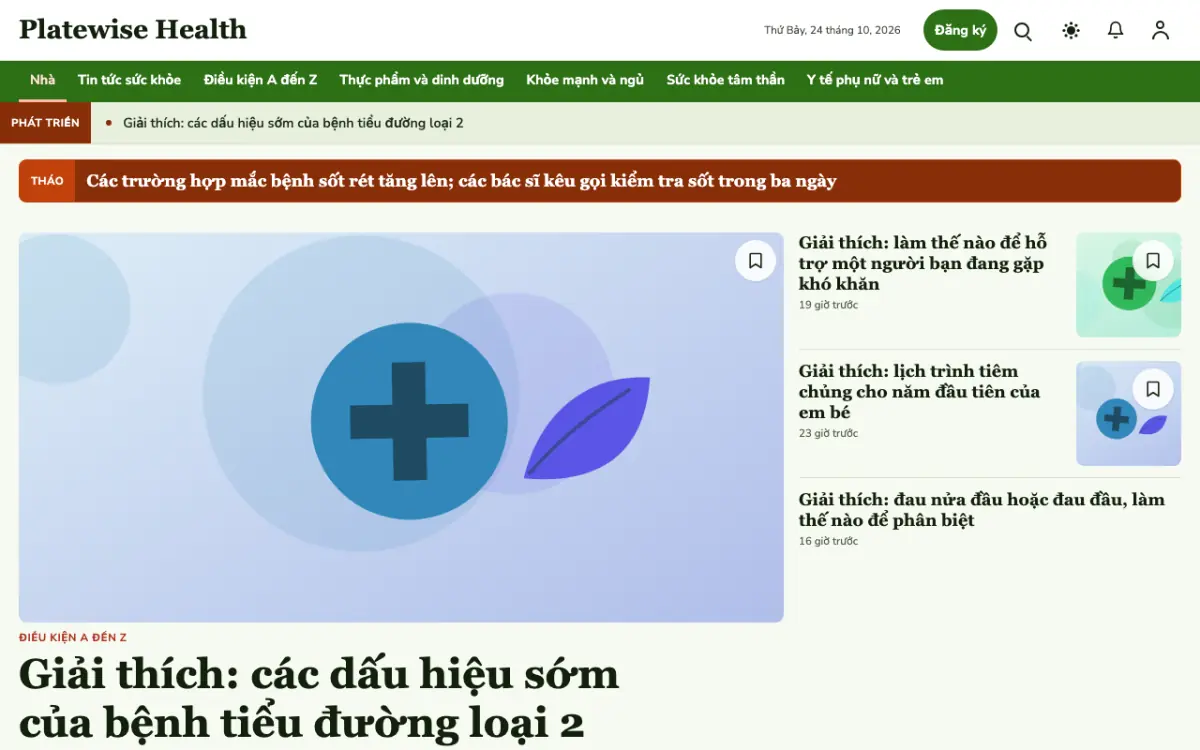 Platewise — mẫu website Tin Sức khỏe, giao diện máy tính