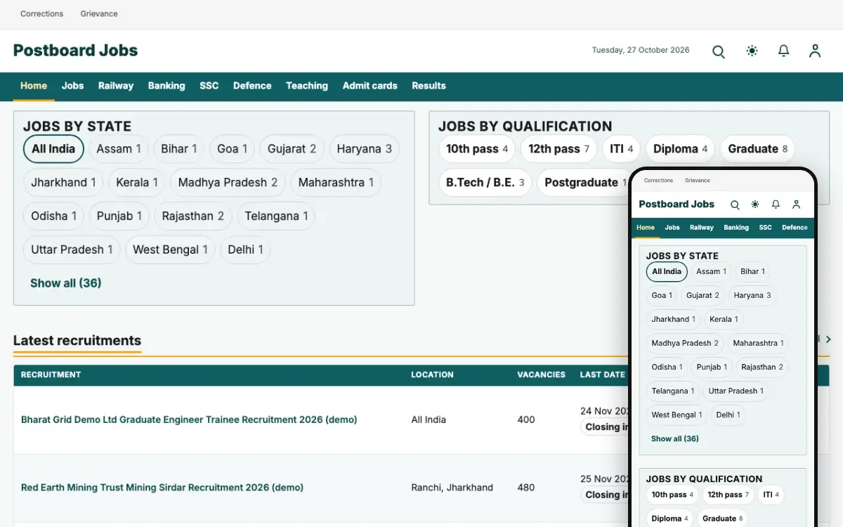 Postboard — Jobs website template, desktop view