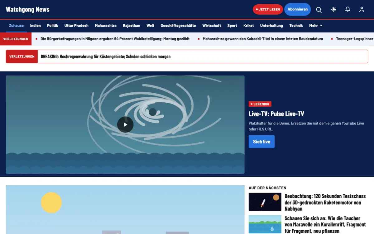 Watchgong – Website-Vorlage für Allgemein-News, Desktop-Ansicht
