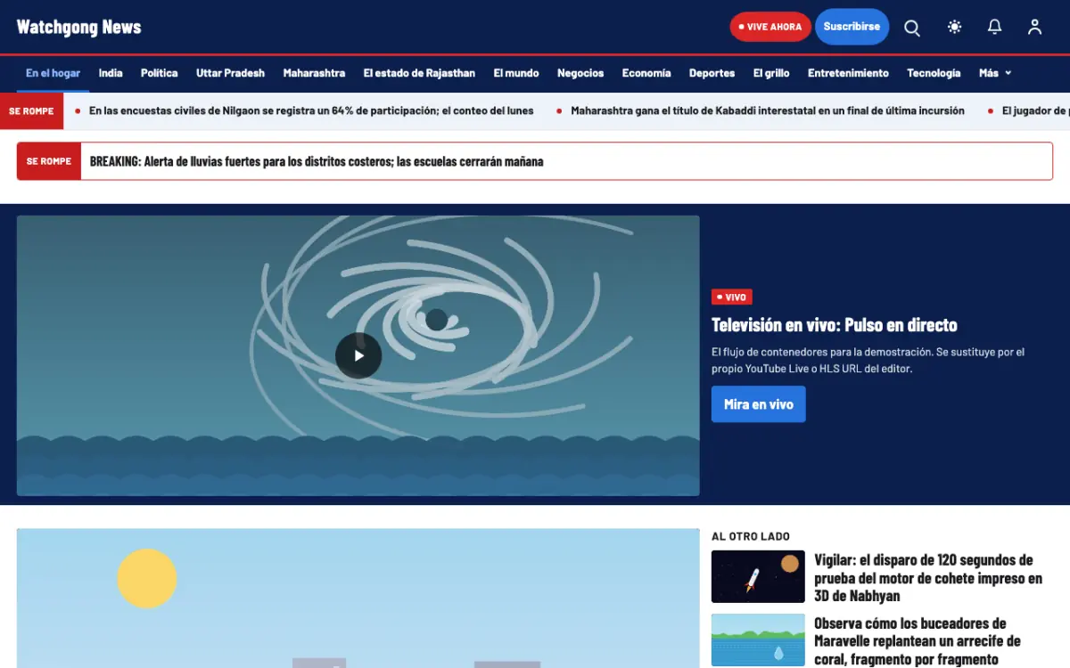 Watchgong — plantilla de sitio web de Noticias de Generales, vista de escritorio