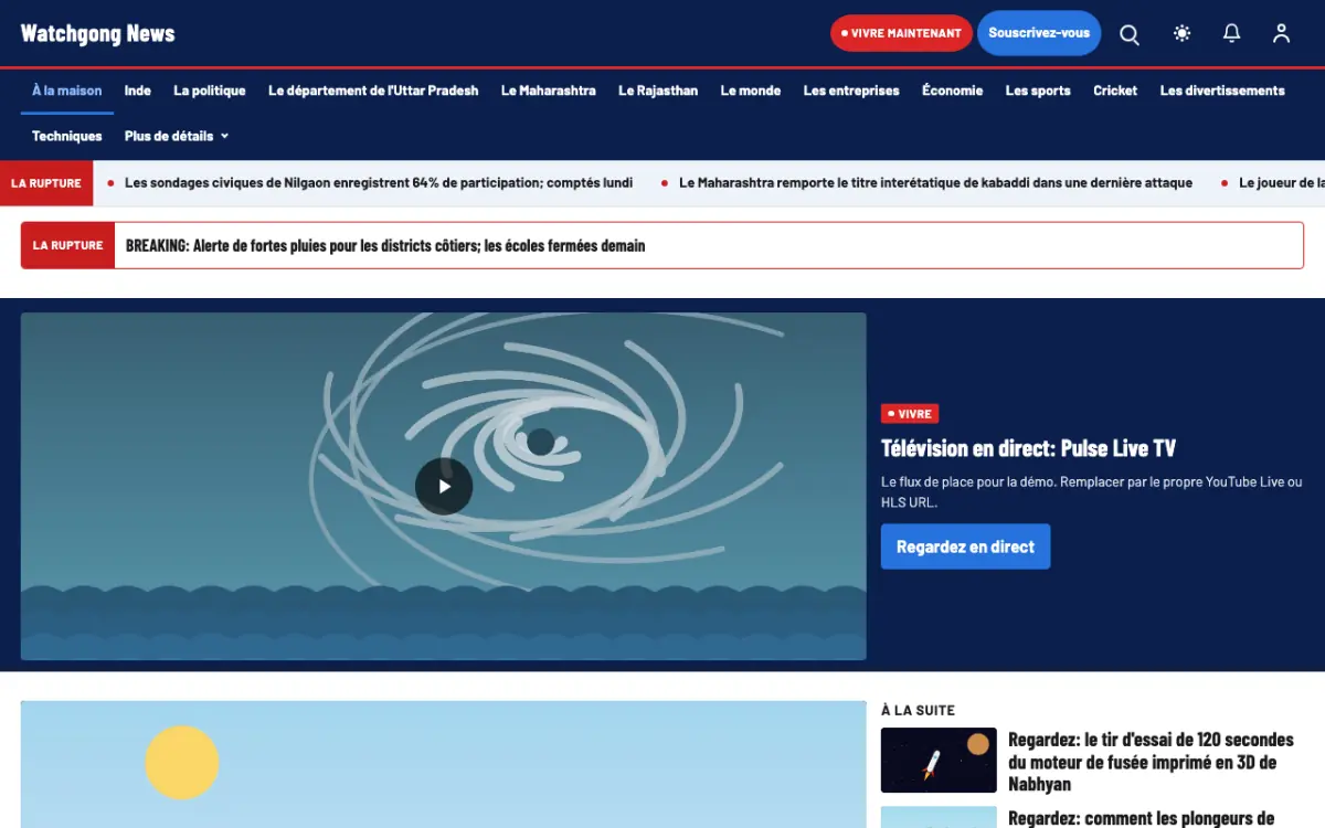 Watchgong — modèle de site web Actualités Générales, vue sur ordinateur