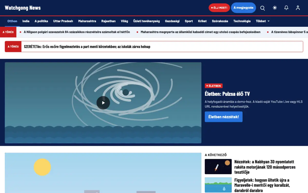 Watchgong — Általános: hírek weboldalsablon, asztali nézet