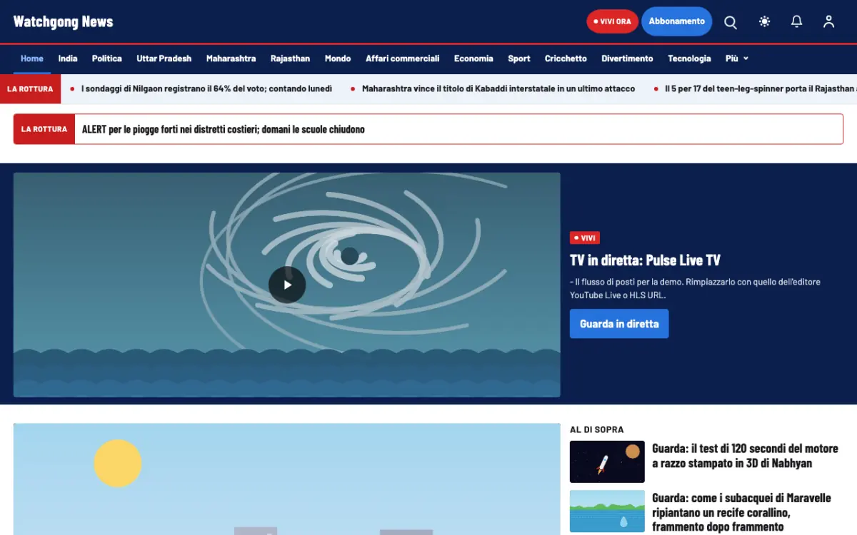 Watchgong – template di sito per News Generali, vista desktop