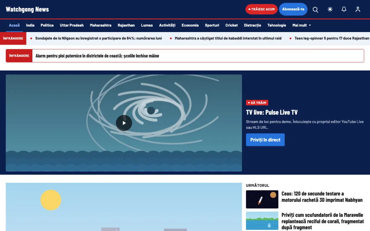 Watchgong – șablon de site pentru Știri Generale, vedere pe desktop