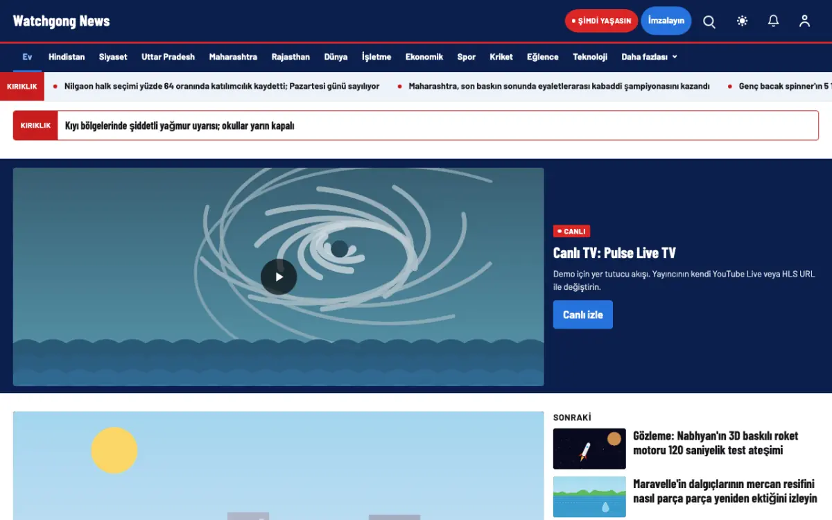 Watchgong — Genel Haberleri web sitesi şablonu, masaüstü görünümü