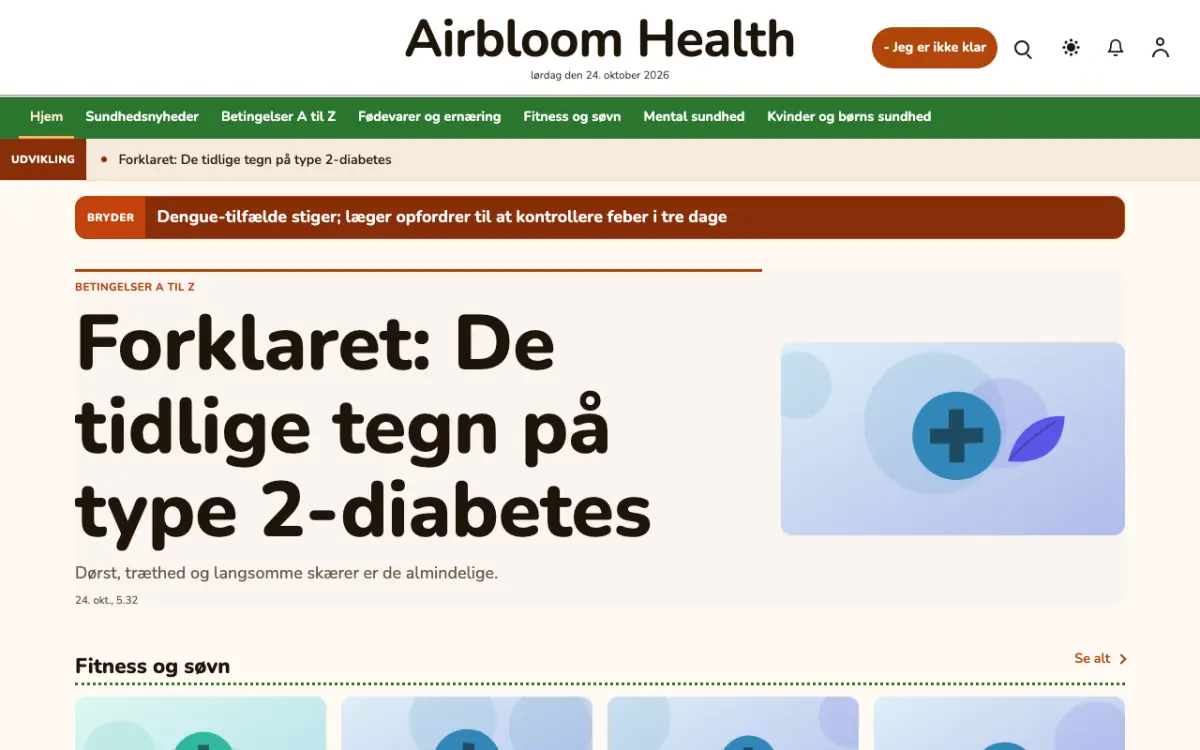 Airbloom – hjemmesideskabelon til Sundhed News, skrivebordsvisning