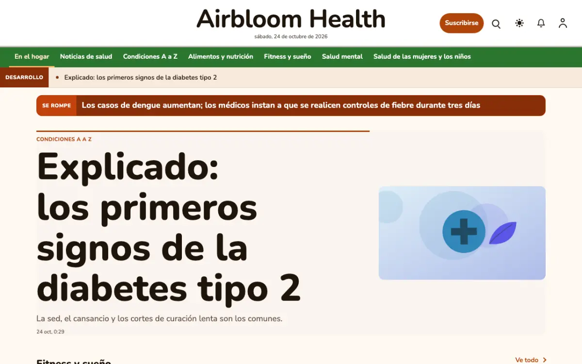 Airbloom — plantilla de sitio web de Noticias de Salud, vista de escritorio