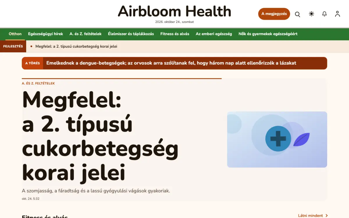 Airbloom — Egészség: hírek weboldalsablon, asztali nézet