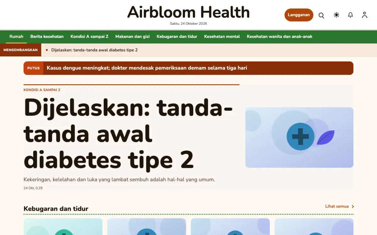 Airbloom — template situs Berita Kesehatan, tampilan desktop