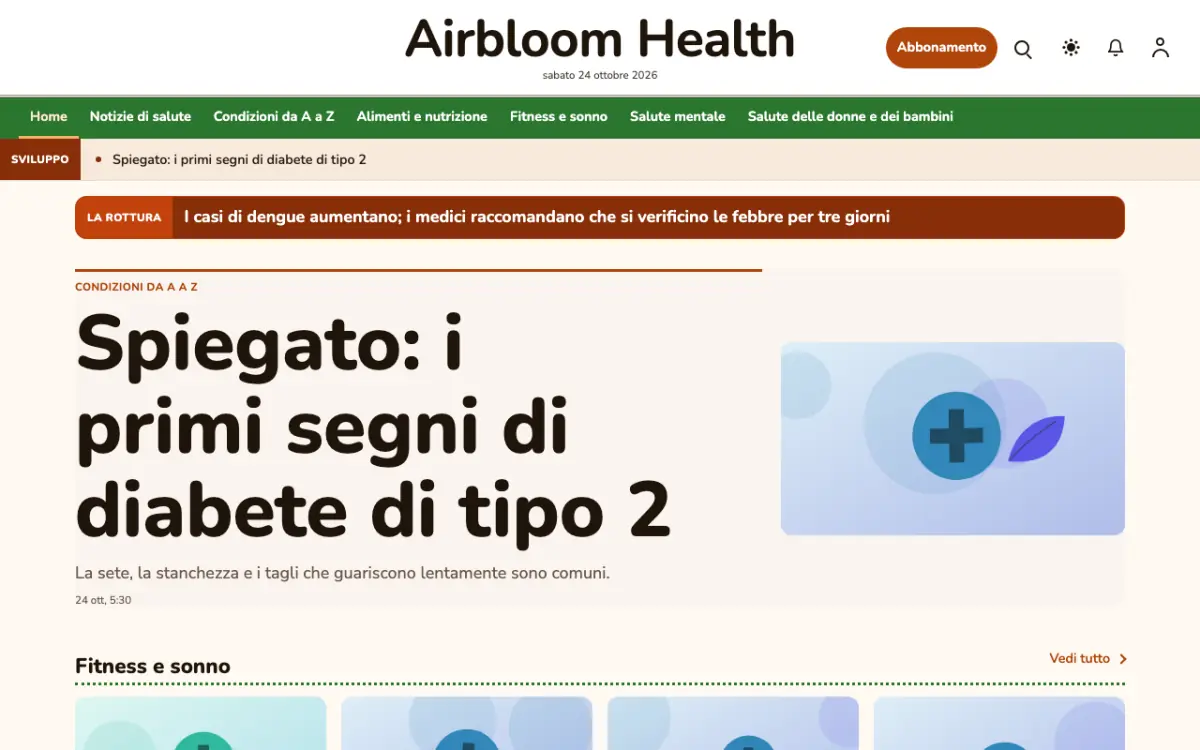 Airbloom – template di sito per News Salute, vista desktop