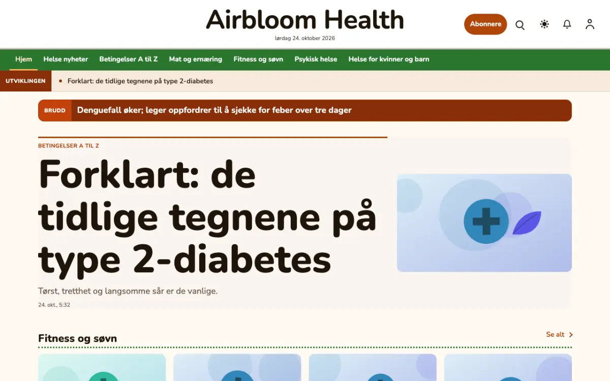 Airbloom – nettstedmal for Helse News, skrivebordsvisning