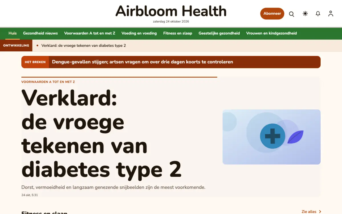 Airbloom – websitetemplate voor Gezondheidnieuws, desktopweergave