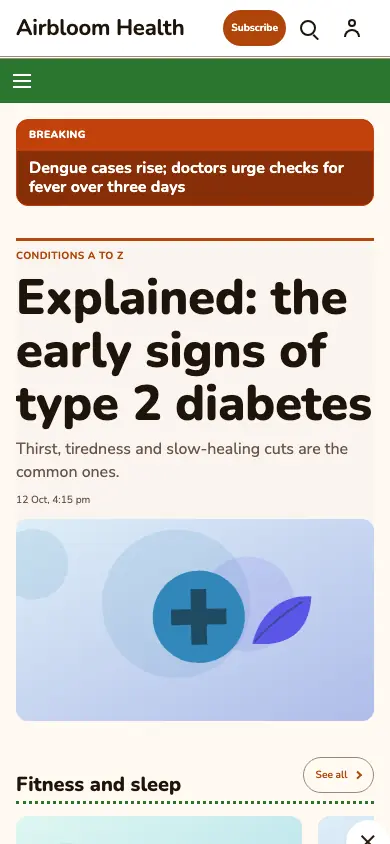 Airbloom — Health News app, phone view