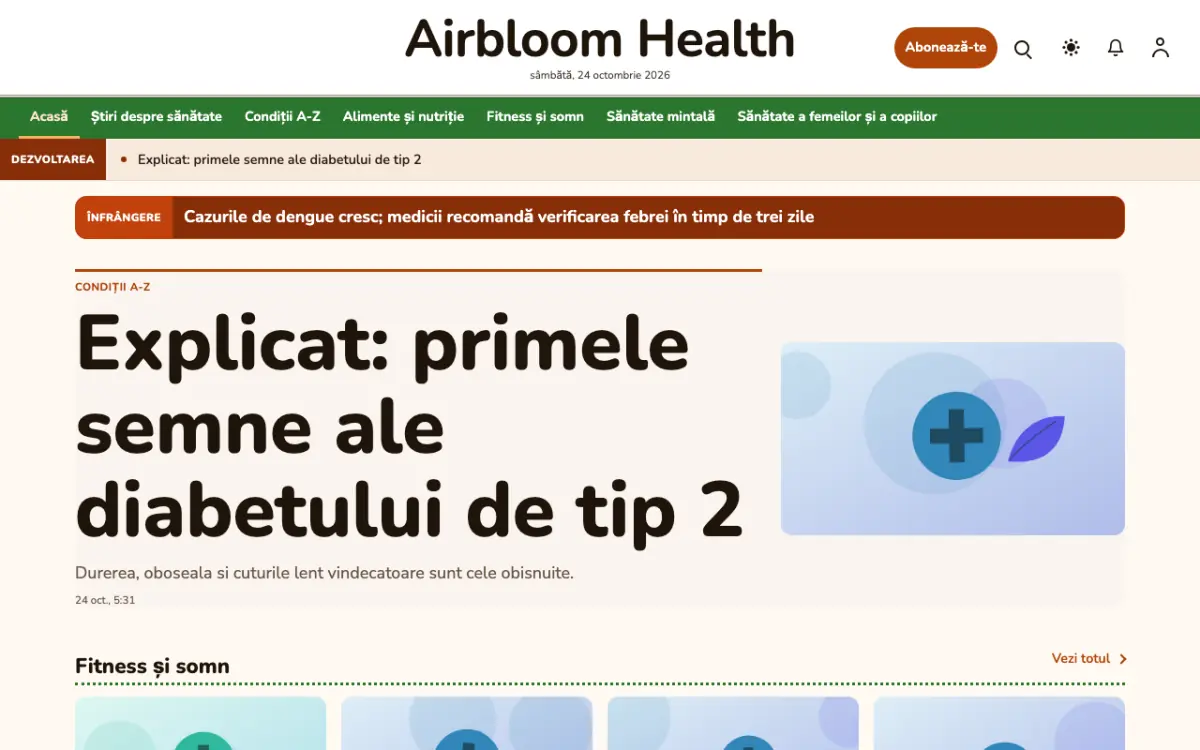 Airbloom – șablon de site pentru Știri Sănătate, vedere pe desktop
