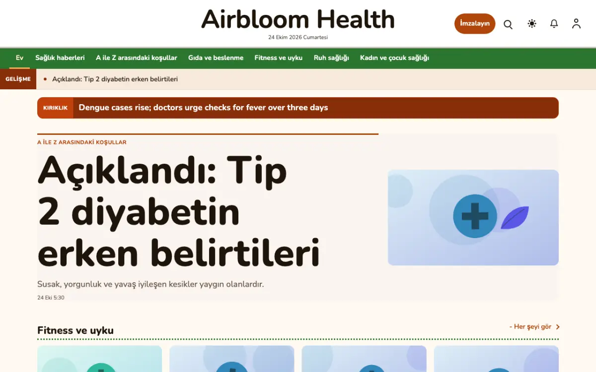 Airbloom — Sağlık Haberleri web sitesi şablonu, masaüstü görünümü