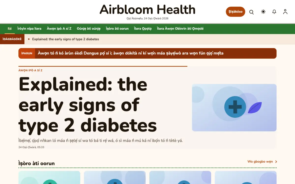Airbloom — àwòṣe ojú òpó Ìròyìn Ìlera, ìrísí kọ̀ǹpútà