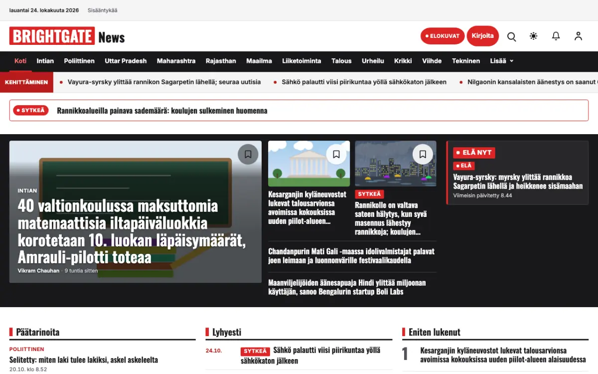 Brightgate – verkkosivumalli (Yleiset News), työpöytänäkymä