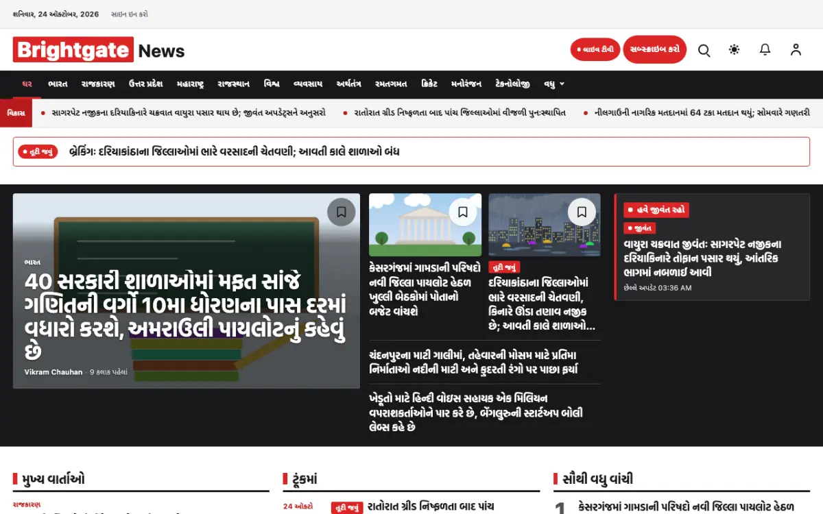 Brightgate — સામાન્ય સમાચાર વેબસાઇટ ટેમ્પલેટ, ડેસ્કટોપ વ્યૂ