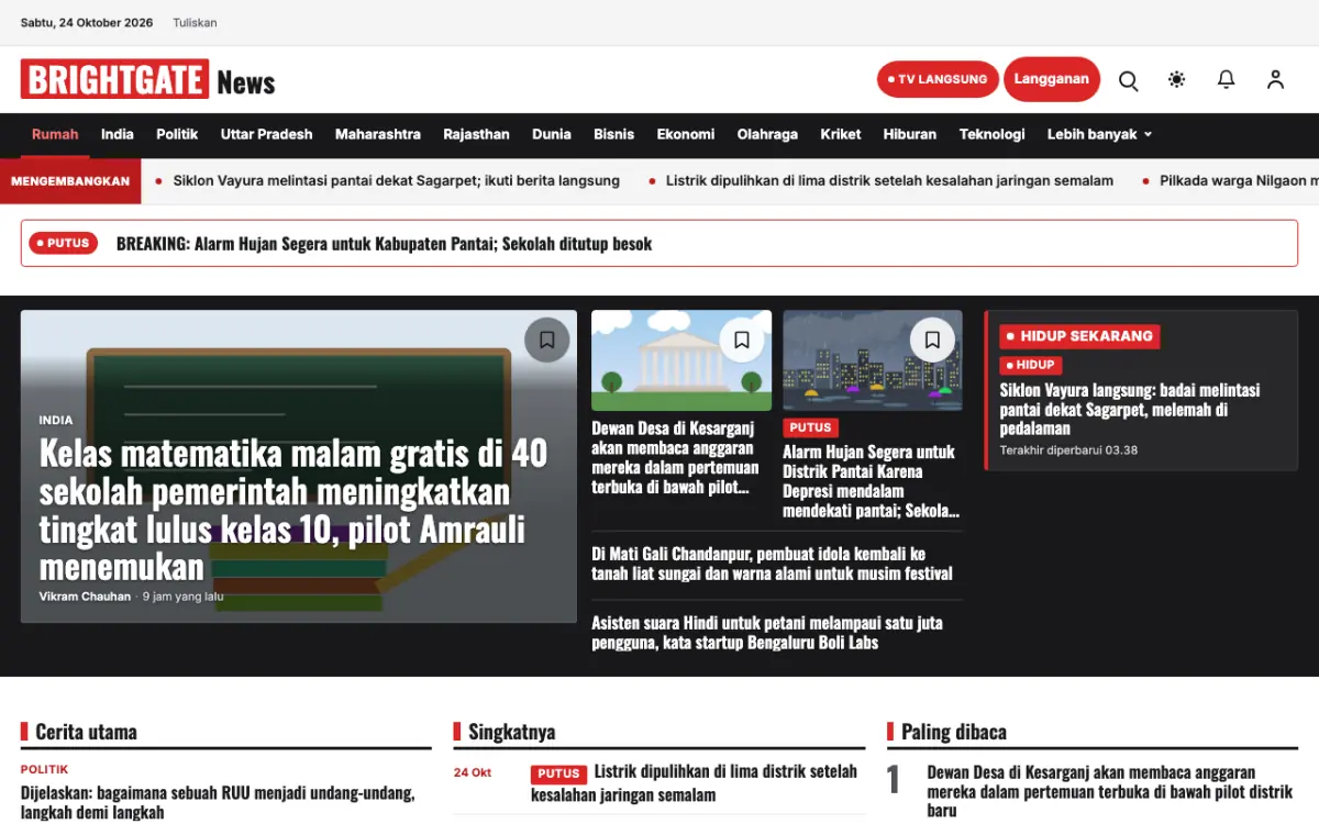 Brightgate — template situs Berita Umum, tampilan desktop