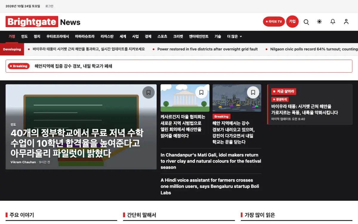 Brightgate — 종합 뉴스 웹사이트 템플릿, 데스크톱 화면