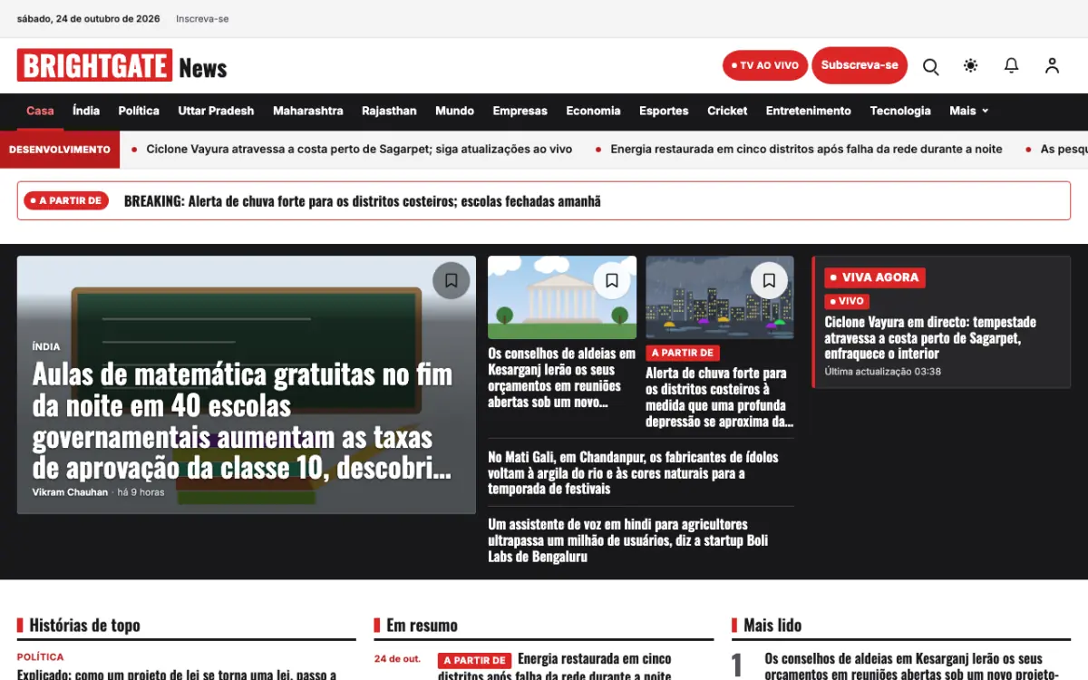 Brightgate — modelo de site de Notícias de Gerais, visualização em desktop