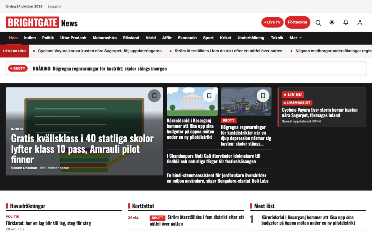 Brightgate – webbplatsmall för Allmänt News, skrivbordsvy