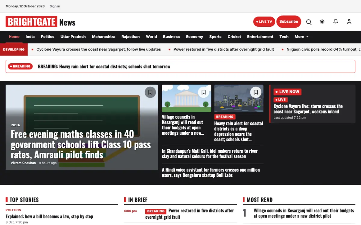 Brightgate — General News website template, desktop view