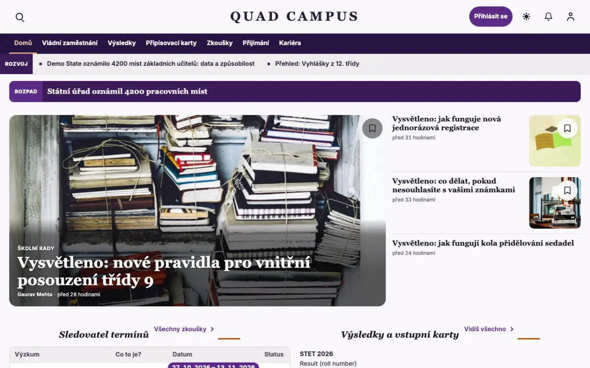 Quad — šablona webu v kategorii Vzdělávání: zprávy, zobrazení na počítači