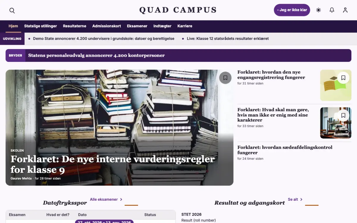 Quad – hjemmesideskabelon til Uddannelse News, skrivebordsvisning