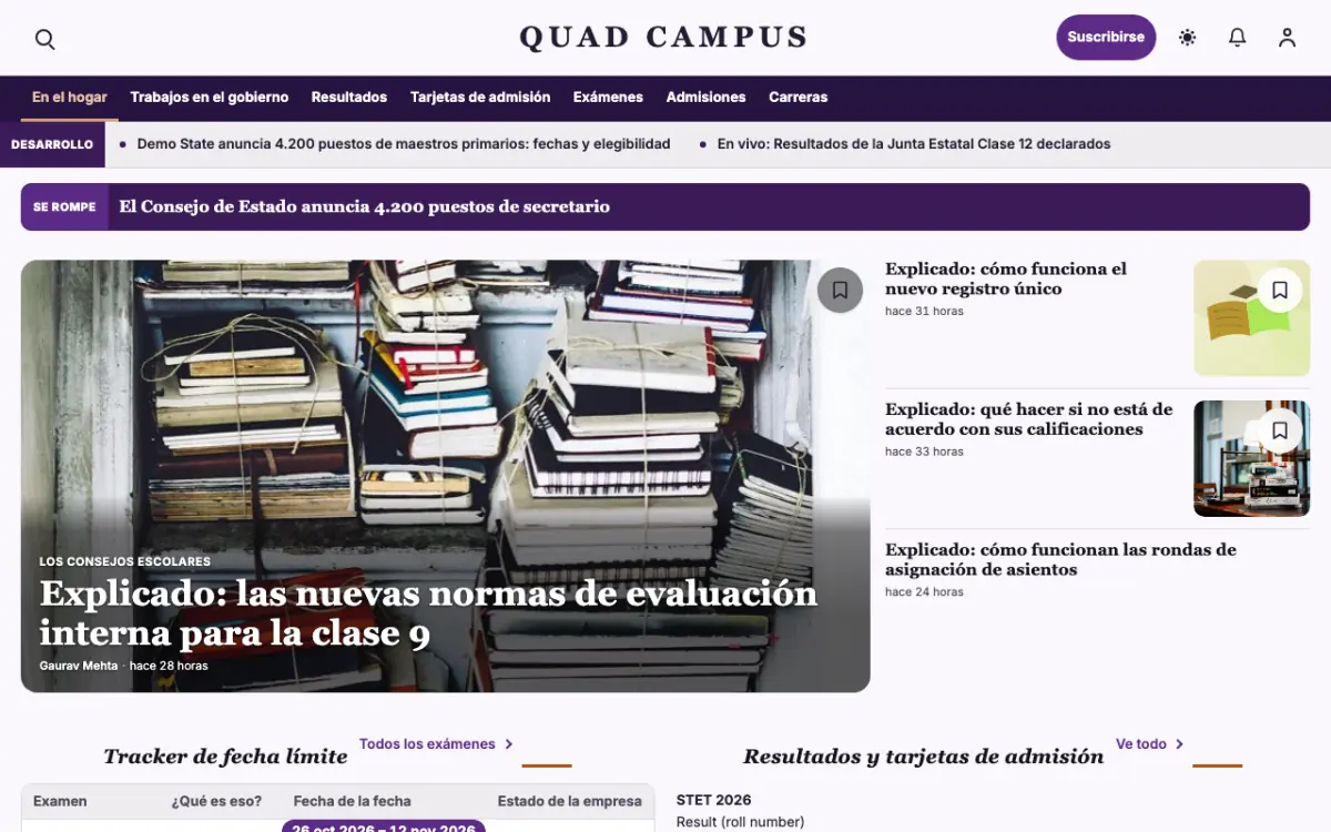 Quad — plantilla de sitio web de Noticias de Educación, vista de escritorio