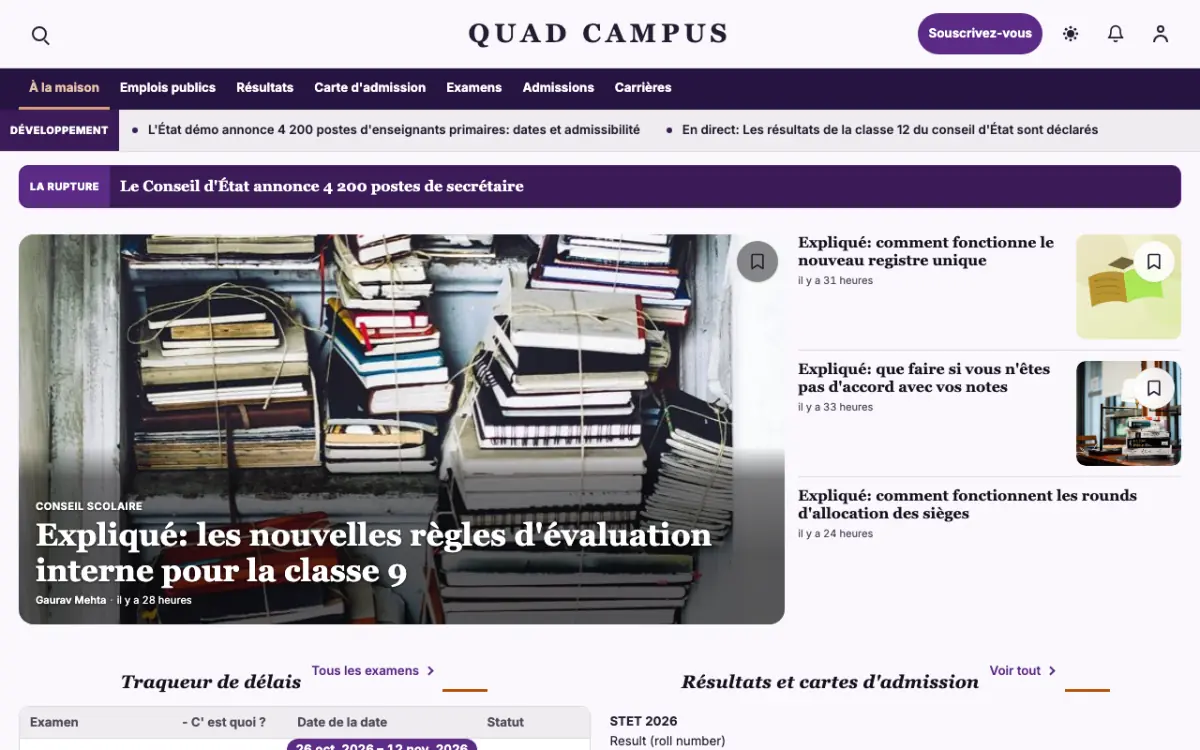 Quad — modèle de site web Actualités Éducation, vue sur ordinateur