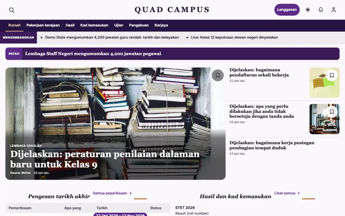 Quad — templat laman web Berita Pendidikan, paparan desktop