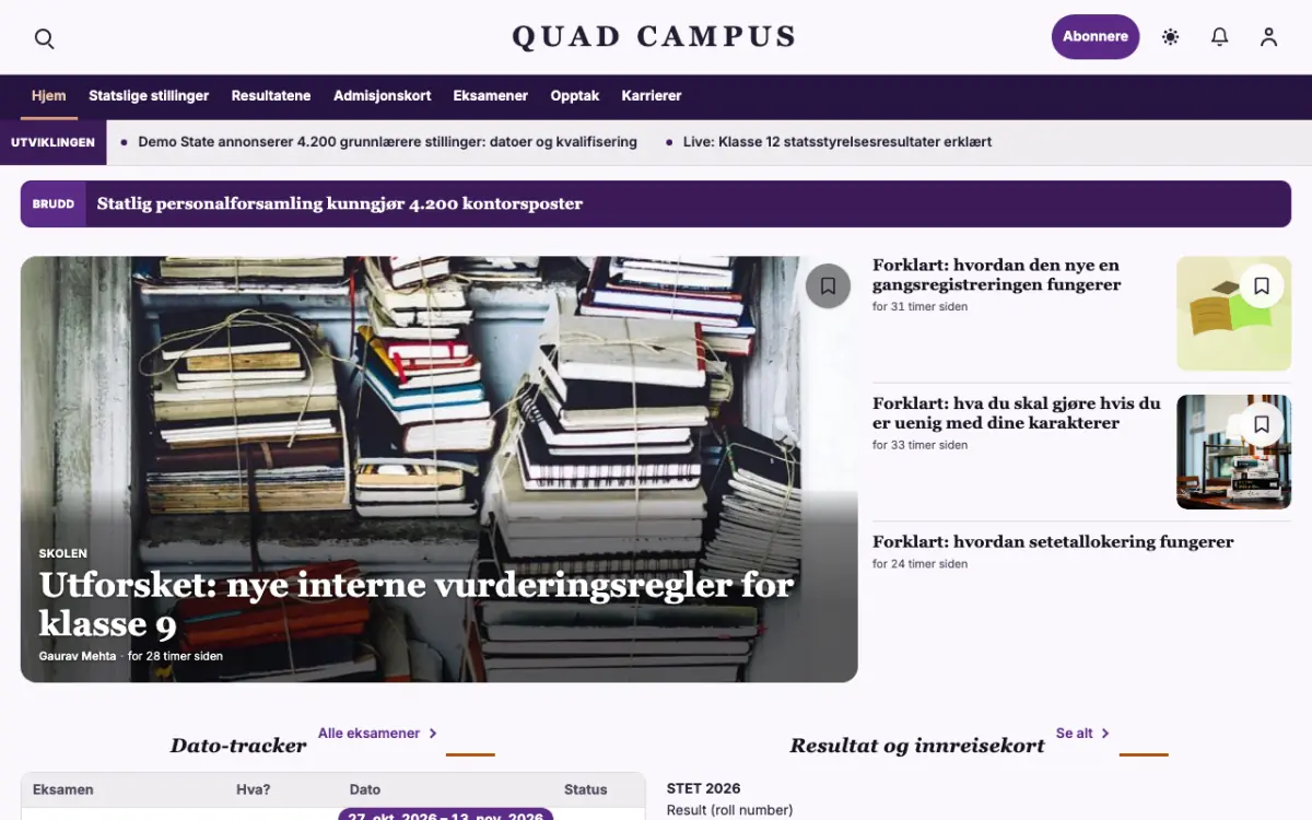 Quad – nettstedmal for Utdanning News, skrivebordsvisning