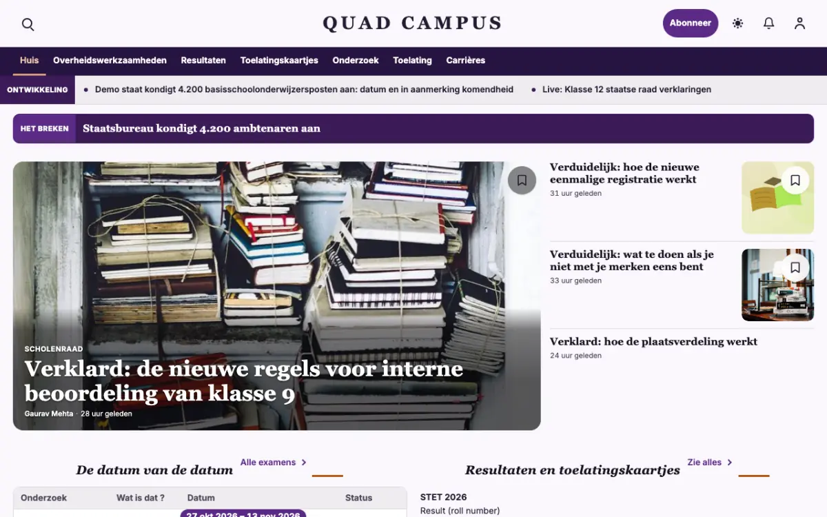 Quad – websitetemplate voor Onderwijsnieuws, desktopweergave