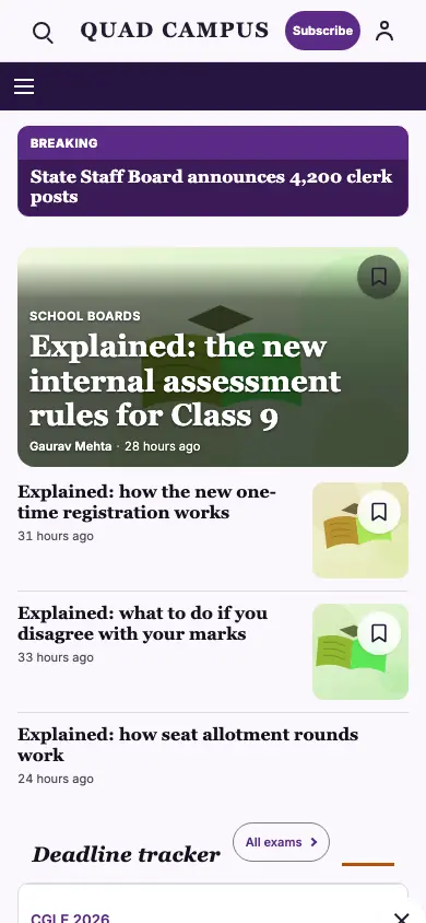 Quad — Education News app, phone view