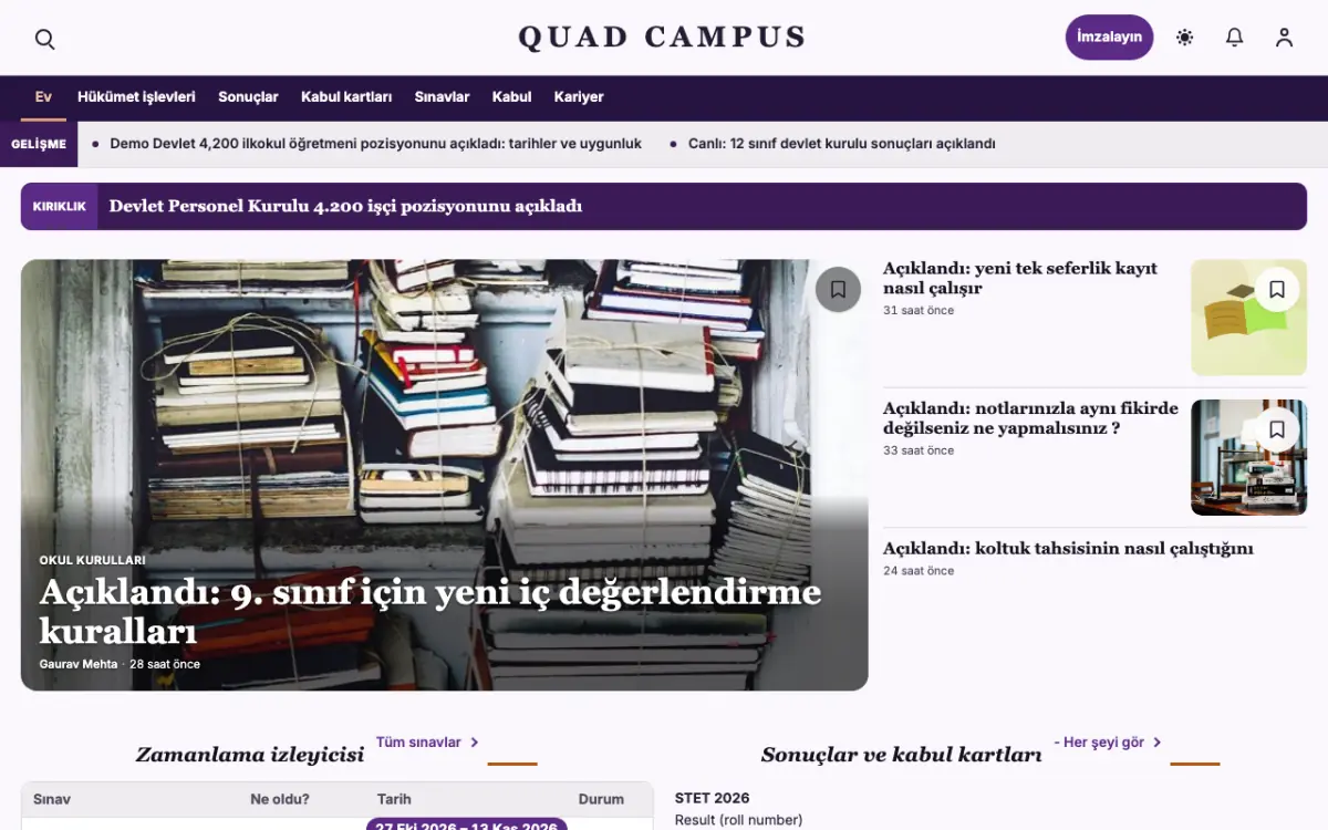 Quad — Eğitim Haberleri web sitesi şablonu, masaüstü görünümü