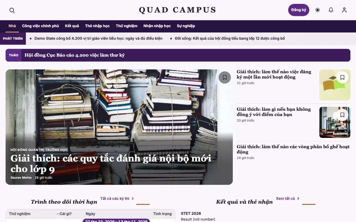 Quad — mẫu website Tin Giáo dục, giao diện máy tính