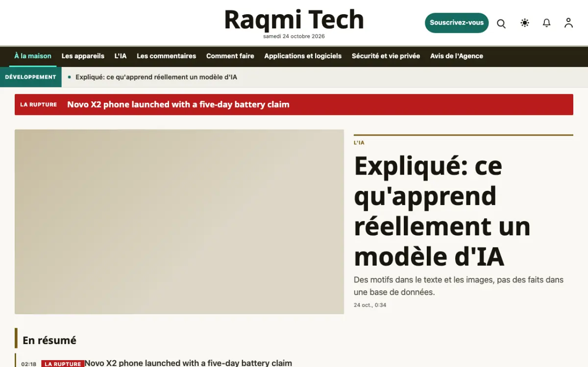 Pixelwell — modèle de site web Actualités Technologie, vue sur ordinateur