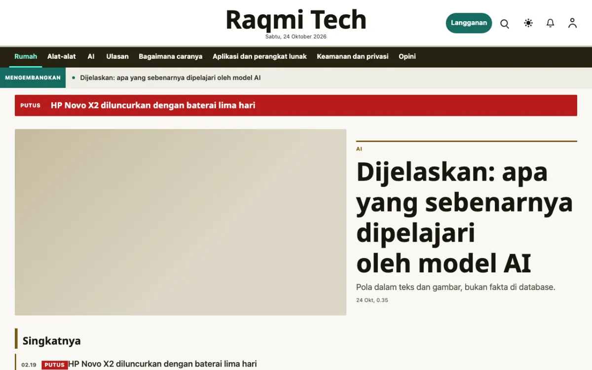 Pixelwell — template situs Berita Teknologi, tampilan desktop