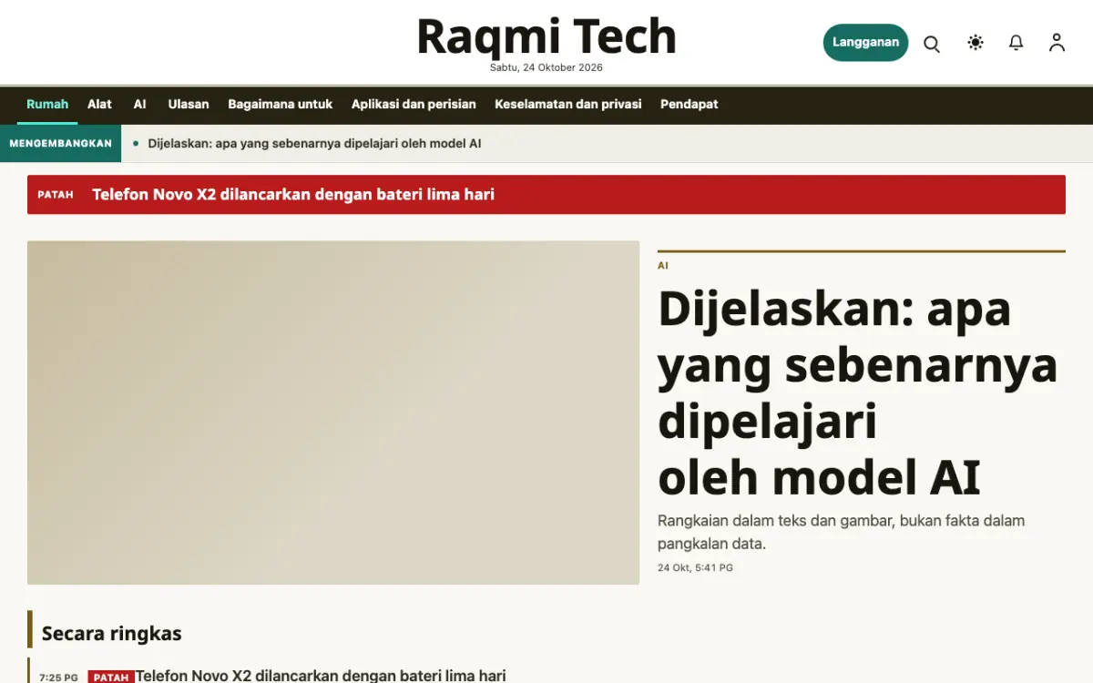 Pixelwell — templat laman web Berita Teknologi, paparan desktop