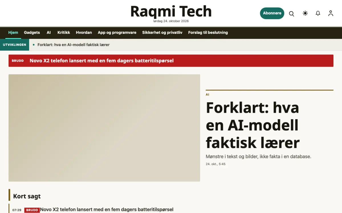 Pixelwell – nettstedmal for Teknologi News, skrivebordsvisning