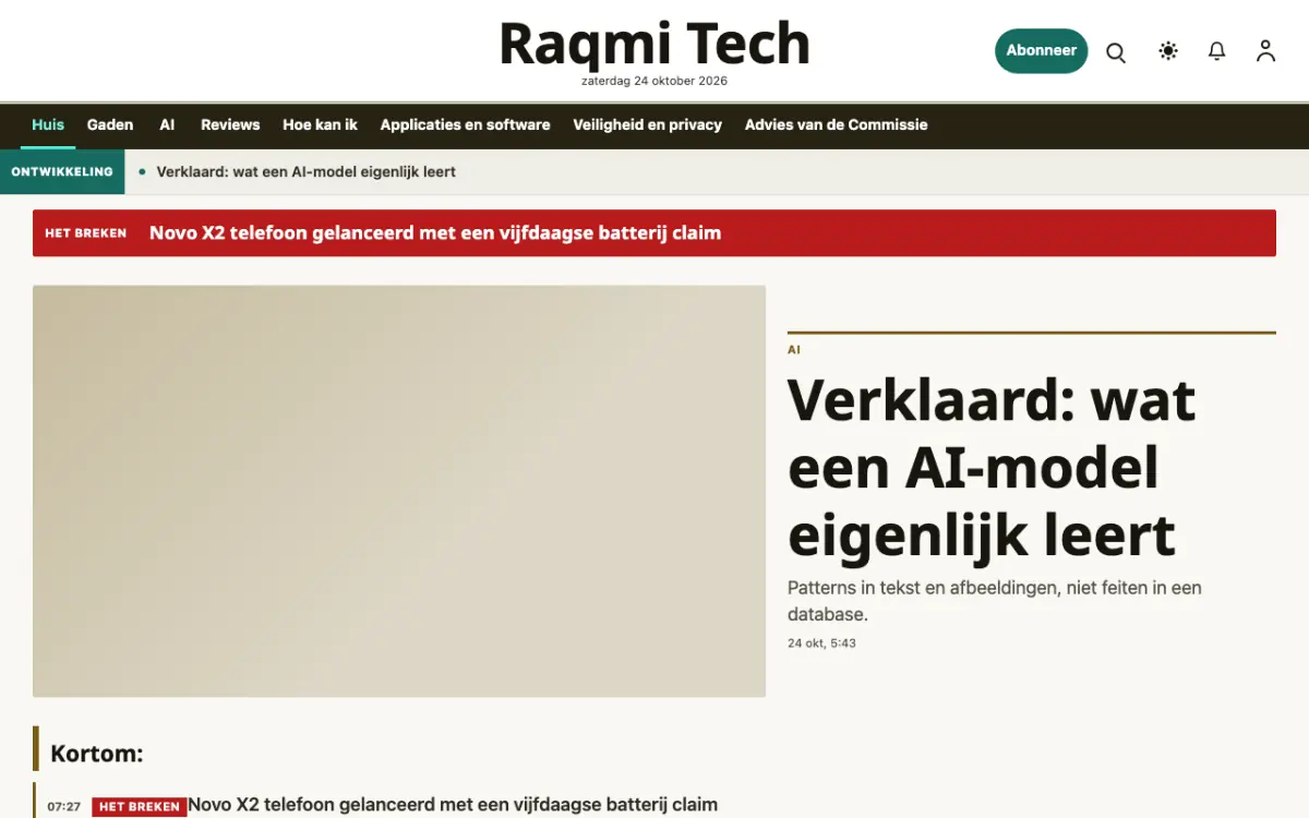 Pixelwell – websitetemplate voor Technologienieuws, desktopweergave