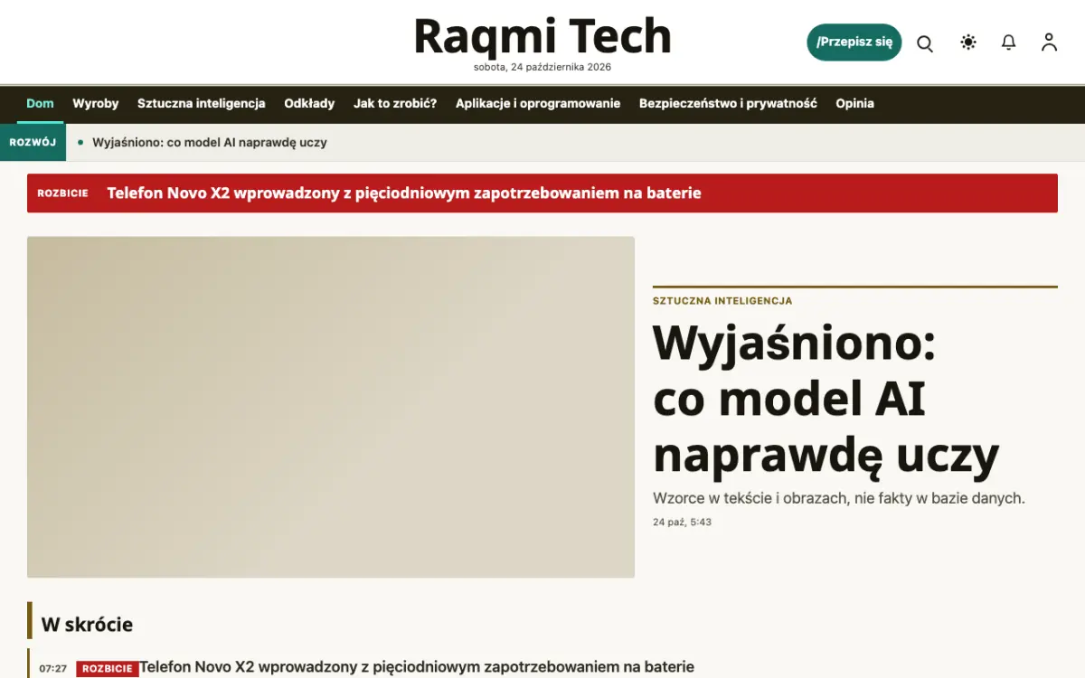 Pixelwell – szablon strony (Technologia: wiadomości), widok na komputerze