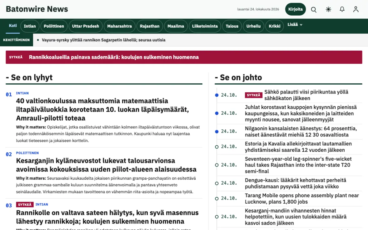 Batonwire – verkkosivumalli (Yleiset News), työpöytänäkymä
