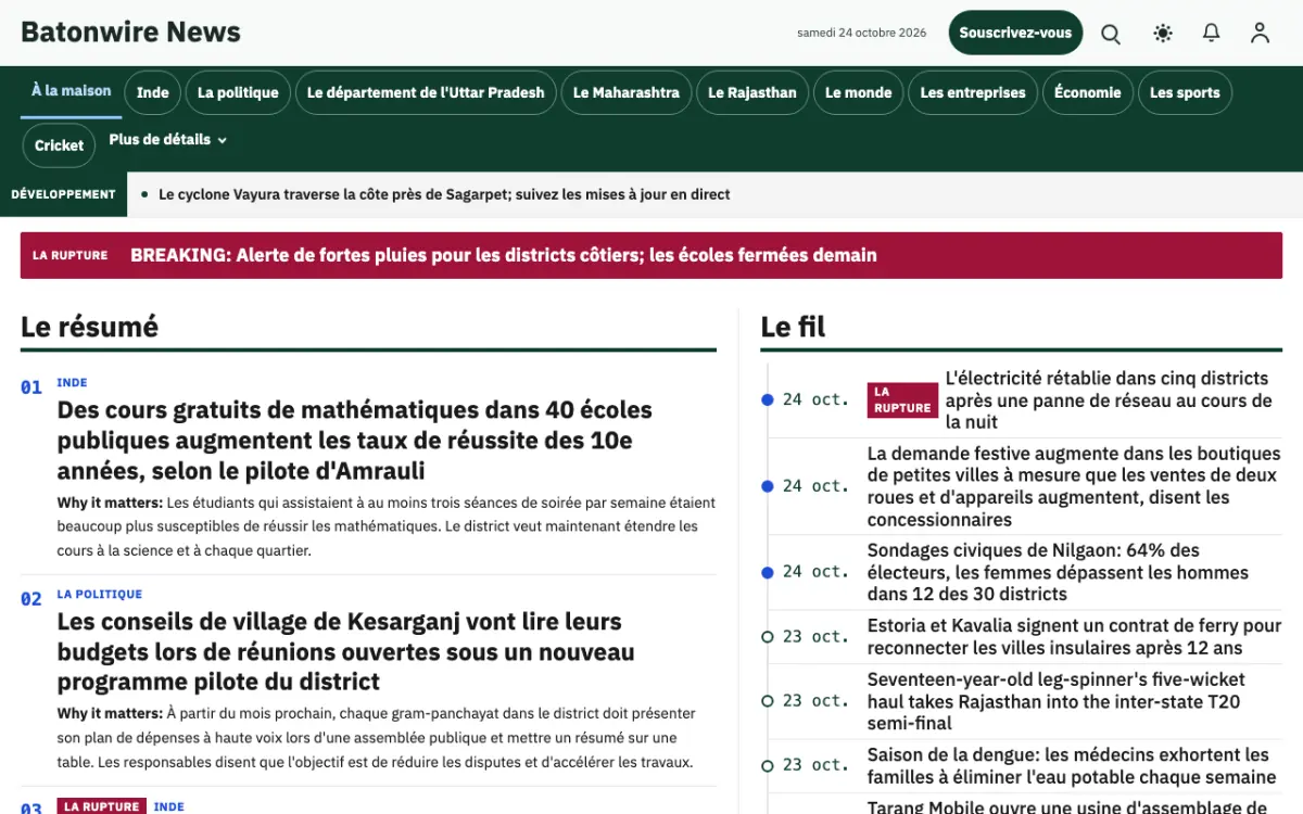 Batonwire — modèle de site web Actualités Générales, vue sur ordinateur