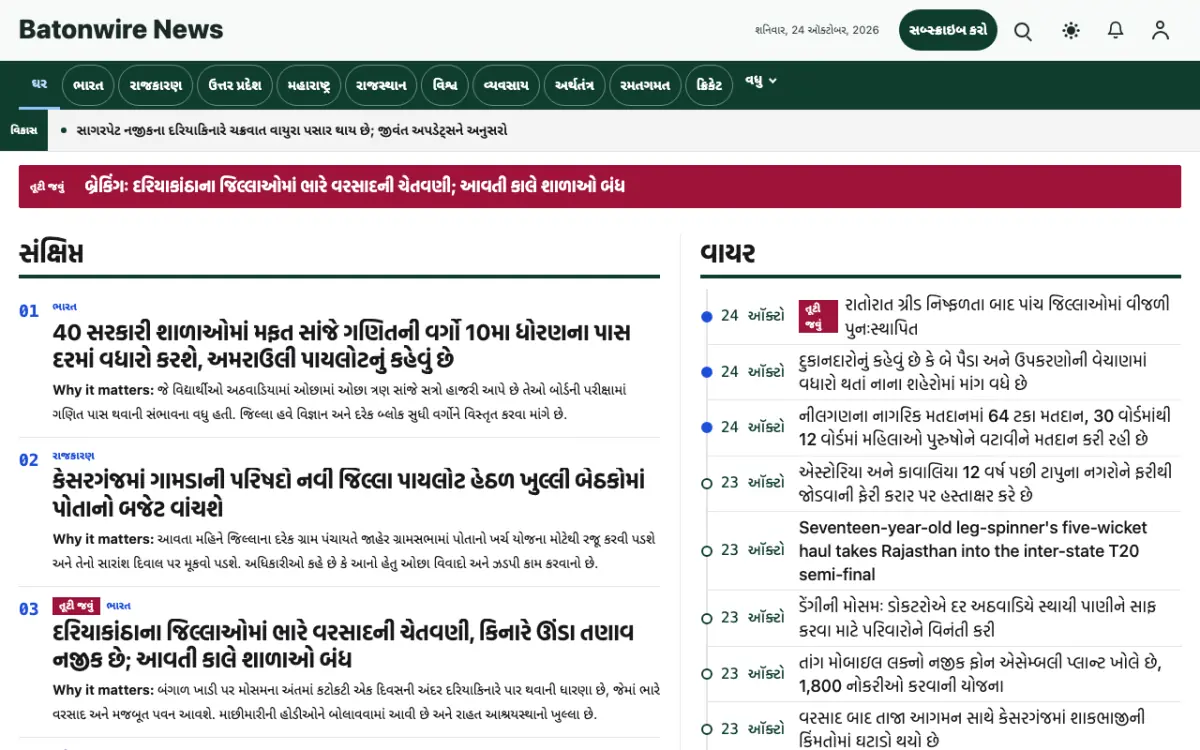 Batonwire — સામાન્ય સમાચાર વેબસાઇટ ટેમ્પલેટ, ડેસ્કટોપ વ્યૂ